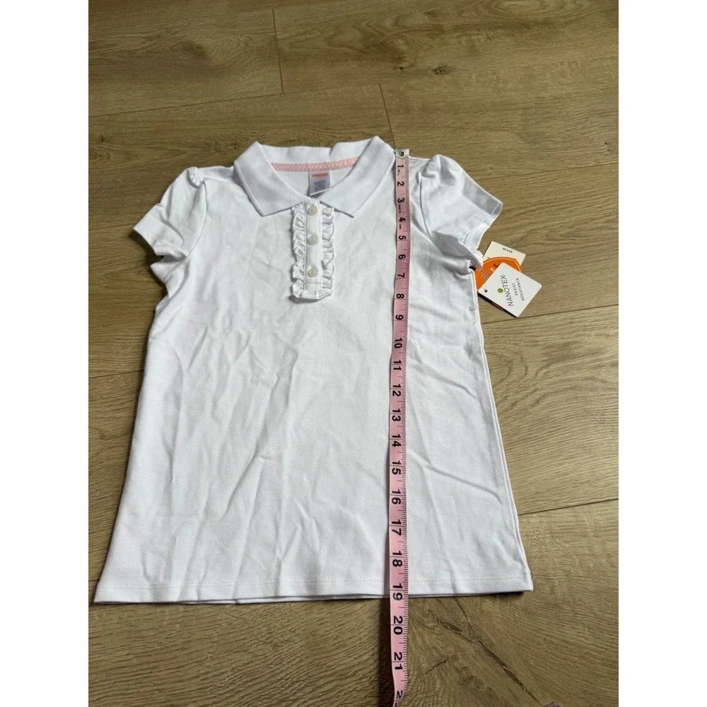 NWT Girls Kid Gymboree playproof uniforms nanotex short sleeve polo white size 7